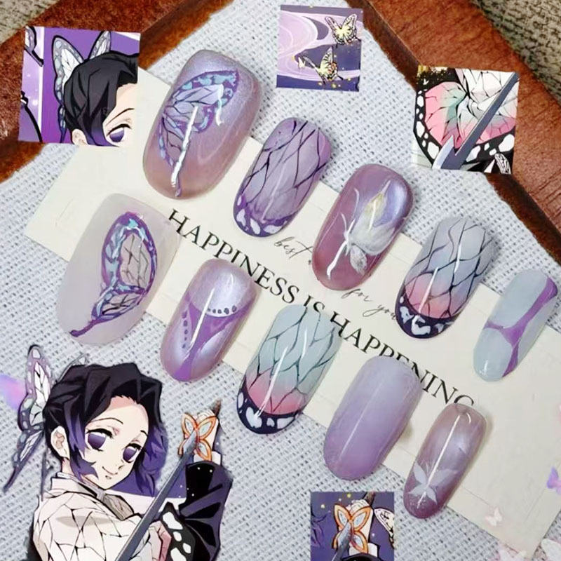 Butterfly Ninja Wears Armor Demon Slayer Anime-Themed Student Whitening Personality Medium-Length New Short Style Nail Art Stickers Butterfly Ninja Wears Armor Demon Slayer Anime-Themed Student Whitening Personality Medium-Length New Short Style Nail Art Stickers