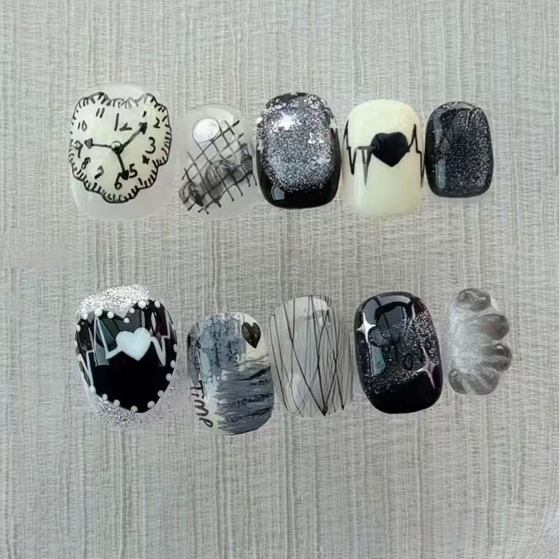 Gray Mood Nail Art Dark Psychedelic Emotional Art Graffiti Heart Rhythm New Short Style Beanie Nail Stickers