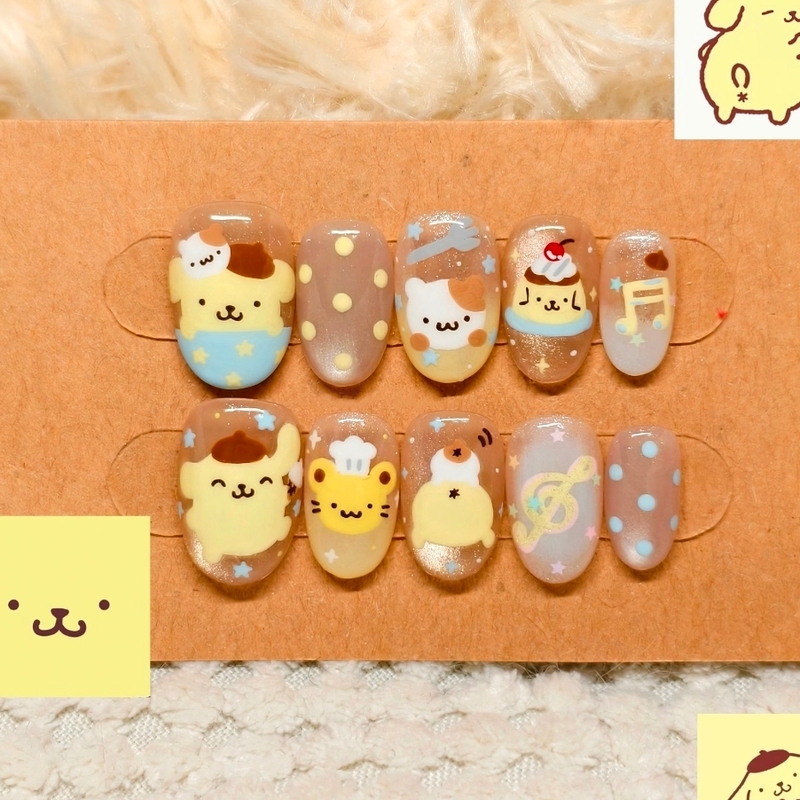 Pudding Dog Wearing Nail Art, Cute Polka Dots, Musical Notes, Adorable, Healing, Sweet Girl Vibe, Commuting, Dating, Short Oval Nail Stickers