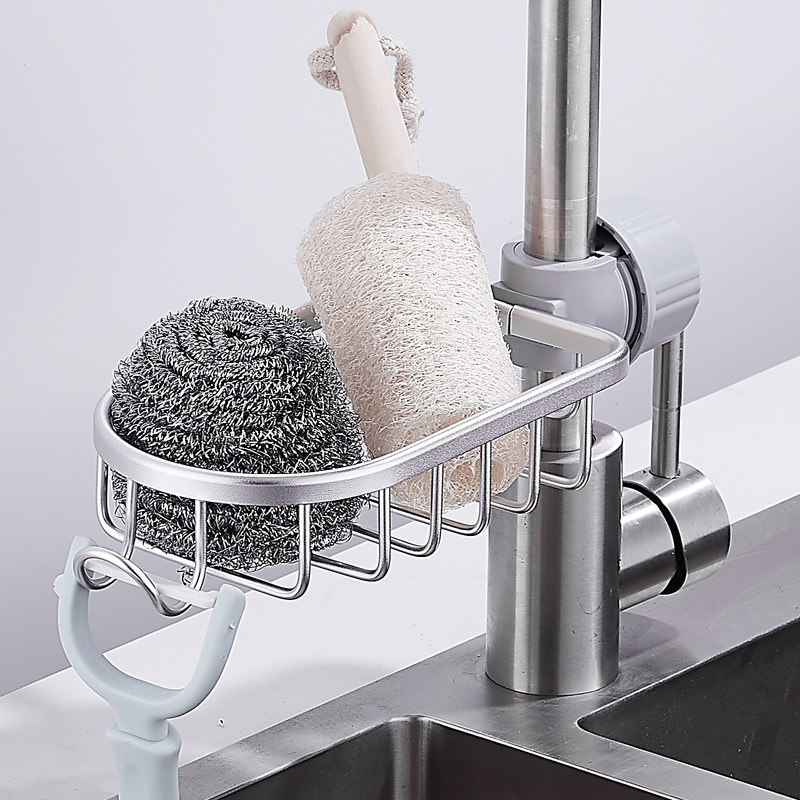 Kitchen shelf faucet hanging basket sink sponge rag drain rack no punching home sink storage artifacts