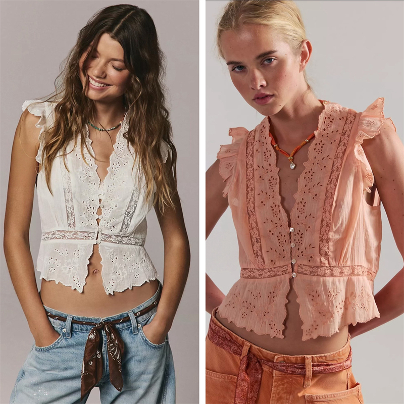 Girly Style! 【American Freep* Small Shirt】 Baggy French-Style Spring 26 Sweet Short Shirt with Flutter Sleeves