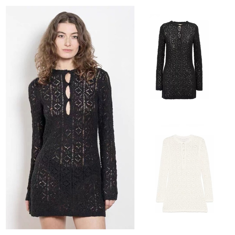 【New York Brand! Niche Sexy Short Skirt】Baguette French Style 25 Autumn Crochet Knit See-Through Mini Dress