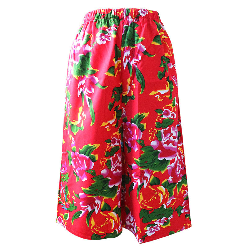 Loose shorts women's home leisure plus fat plus size shorts Women's five-point pants pure cotton northeast flower wide leg pants