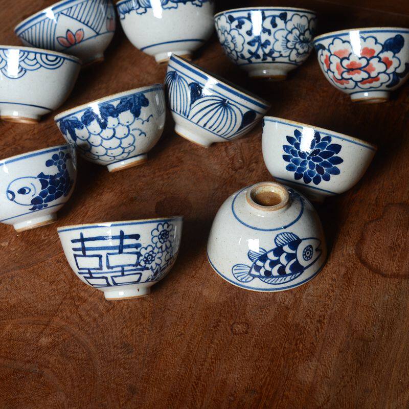 Jingdezhen Hand-painted Green Flowers Coarse Pottery Imitation Ancient Pu'er Cup Master Cup Koru Tea With Ceramic Tea Cup