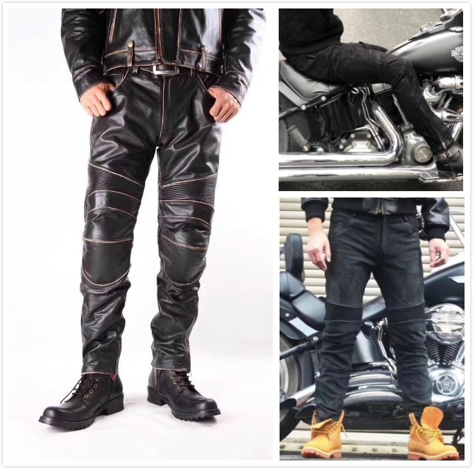 Spot Harley locomotive leather pants frosted cow leather upfront Indian victory locomotive guard riding pants windproof and anti-fall