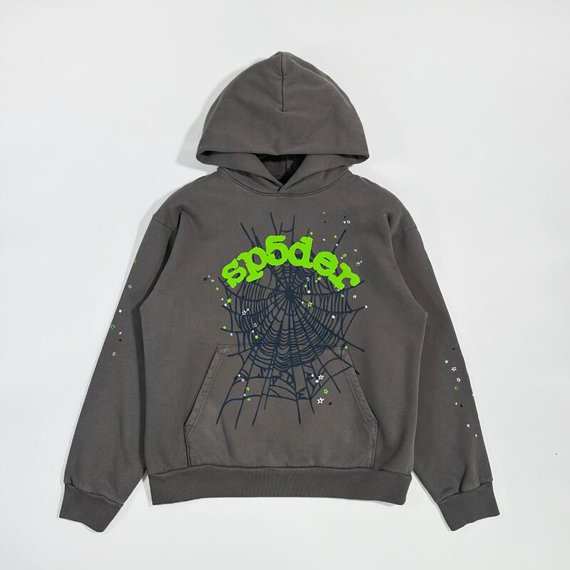 Sp5Der 555555 Spider Web Star Heart Rhinestone Foam Print European and American Trendy Brand Sweatshirt Hoodie Collection