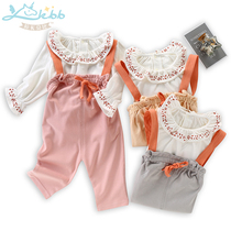 La K Babe baby backpack pants set for girls bottoming Spring and Autumn outside wearing cotton clothes baby thin cotton two-piece set