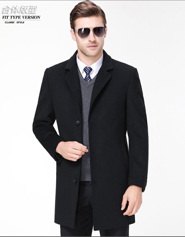 Yalu mùa thu và mùa đông nam trung niên phù hợp với cổ áo len lông nam dài Slim cashmere áo khoác dày áo khoác nam