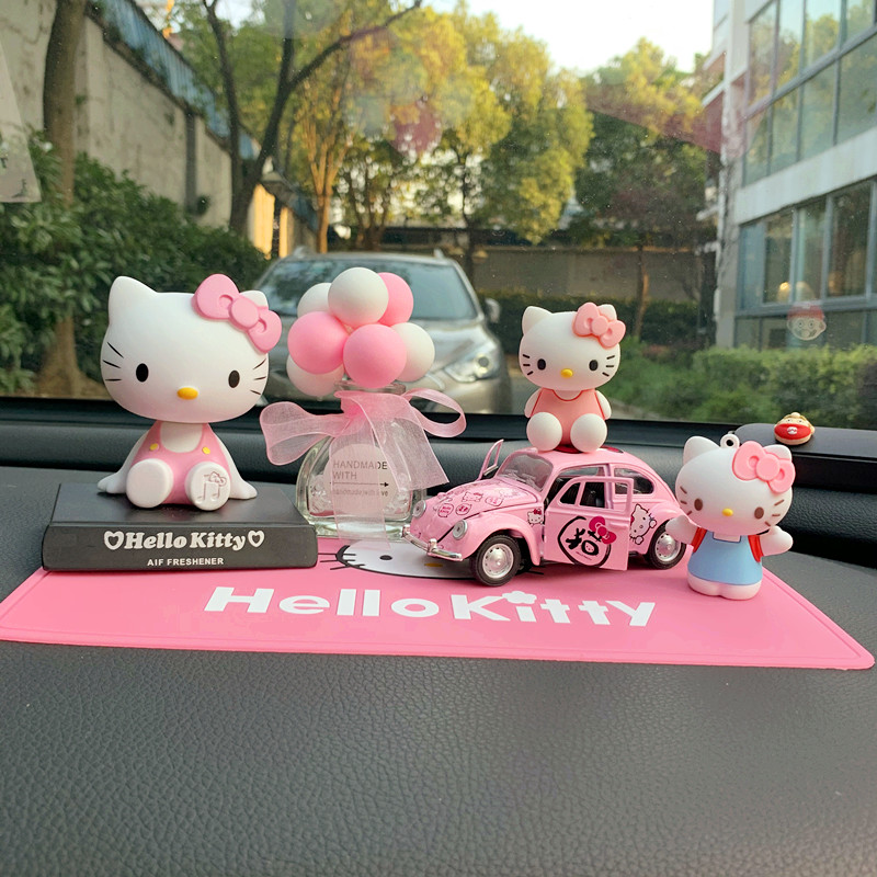 Car Decoration KT Hello Kitty Shaking Head Doll Car Interior Decoration Cute Cartoon Car Perfume Center Console Supplies