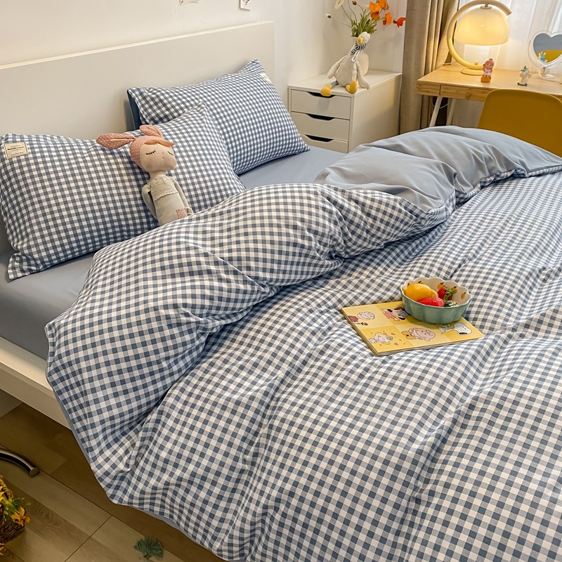 Simple bed four-piece set autumn and winter three-piece bed set quilt cover washed cotton student dormitory bedspread bedding ins