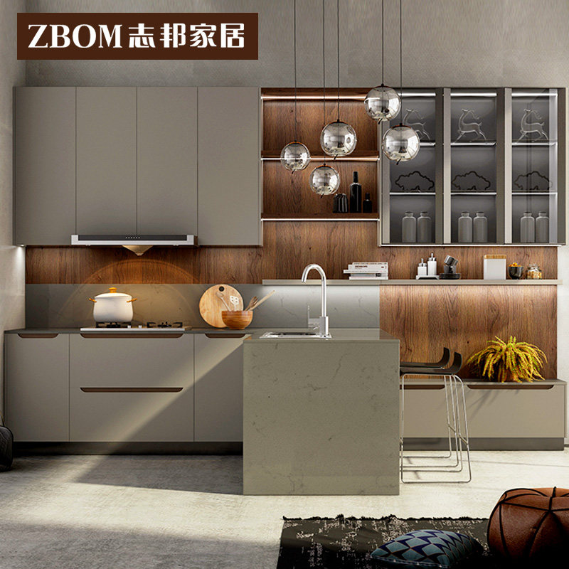 Zhibang Kitchen Overall Cupboard Furnishing overall Custom Modern European-style quartz stone countertop economy Type of small family Havana