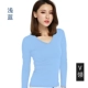 V -neck с длинным рукавом -синий цвет