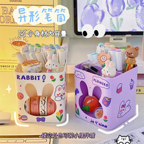 New cute minimalist desktop Makeup Brush Containing Box Pen Holder Students Ins Wind Stationery Large Capacity Transparent Containing
