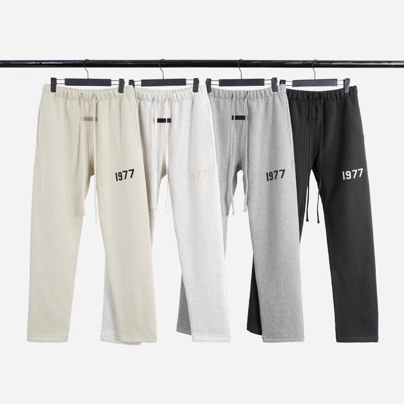 Essentials1977 Flocked Printed Straight-Leg Pants for Men, Loose-Fitting Fog Double-Line American Casual Sports Sweatpants