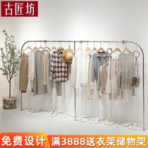 Clothing store display stand Floor-to-wall clothing rack Womens store shelves Stainless steel display rack hangers simple