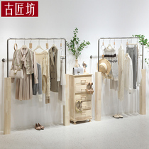 Clothing store display rack solid wood clothing rack womens clothing store decoration shelves floor-to-ceiling display props simple hanger