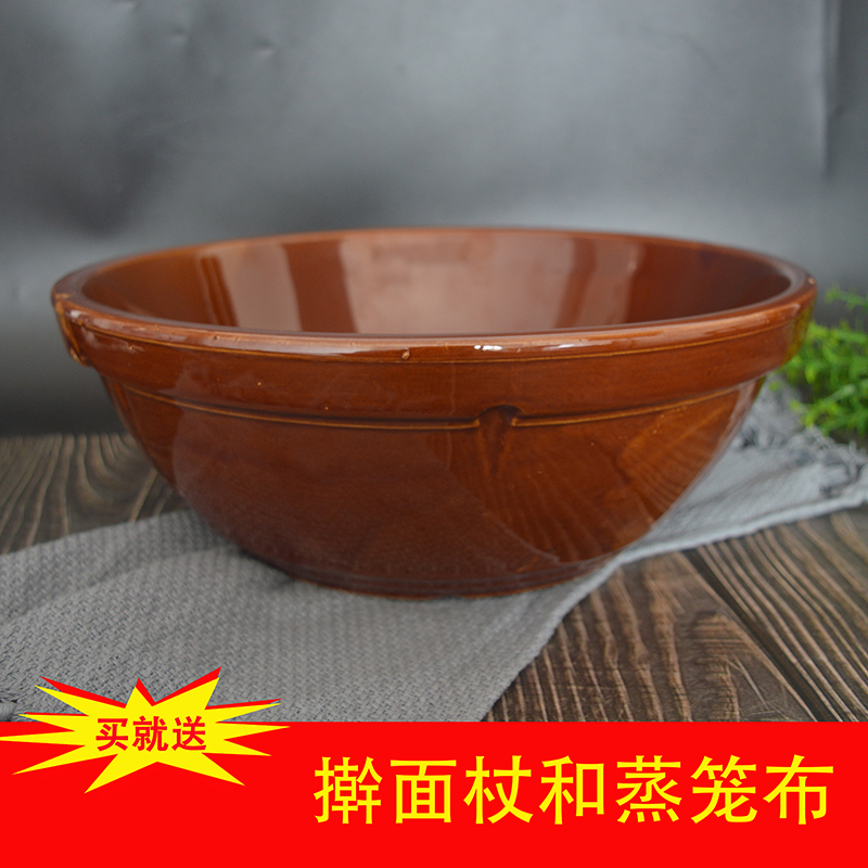 Old fashioned coarse pottery handmade home and face basin kneading basin Pelvis Thickened deepen kitchen Large size ceramic basin