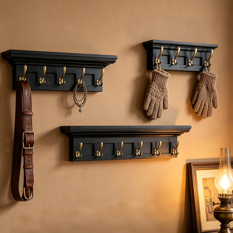 American-Style Retro Black Solid Wood Hook, Wall-Mounted Storage Rack, Coat Hook, Entryway Key Storage Rack American-Style Retro Black Solid Wood Hook, Wall-Mounted Storage Rack, Coat Hook, Entryway Key Storage Rack