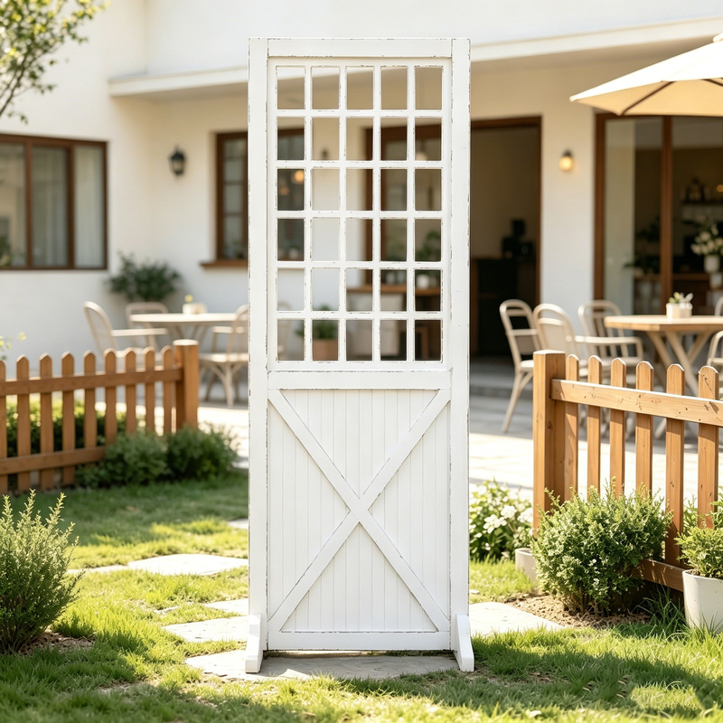 Retro Solid Wood Partition Door Panel Living Room Hollow Partition Terrace Outdoor Garden Movable Screen Baffle Props