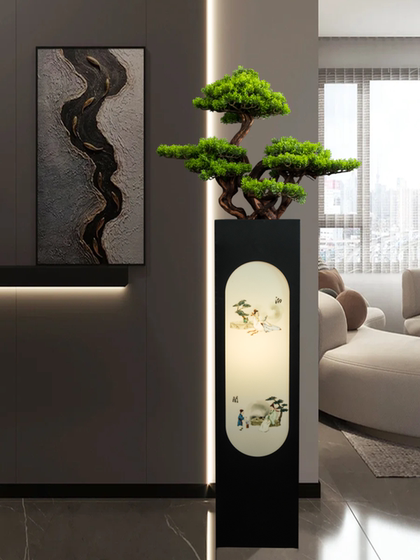 Simulated Large Green Plant Bonsai, Welcoming Pine Tree Ornament for Entrance, Living Room, Hotel, Office, Floor-Standing Decorative Artificial Tree