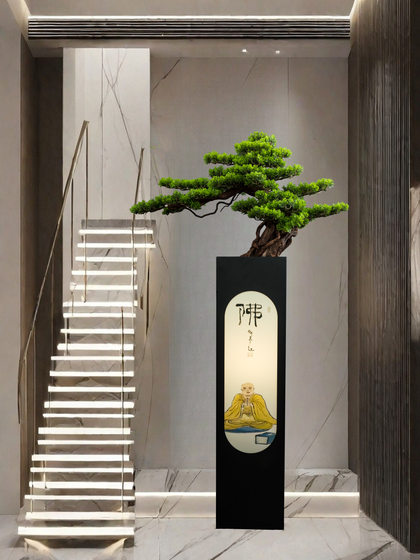 Simulated Large Green Plant Bonsai, Welcoming Pine Tree Ornament for Entrance, Living Room, Hotel, Office, Floor-Standing Decorative Artificial Tree