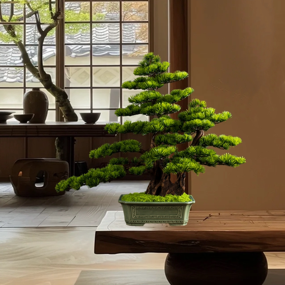 Chinoiserie Simulated Welcoming Pine Green Plant Landscaping Ornaments Living Room Bonsai Office Indoor Potted Plants Entrance Table Decoration