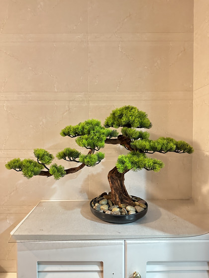 Chinese-Style Artificial Welcoming Pine Tabletop Bonsai Green Plant Entrance Decoration Plant Potted Plant Indoor Living Room Decoration Home Decor