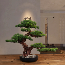Artificial Welcoming Pine Bonsai Green Plant Potted Plant for Living Room, Office, Entrance, Tv Cabinet, Home Decoration, New Chinese Style Ornament