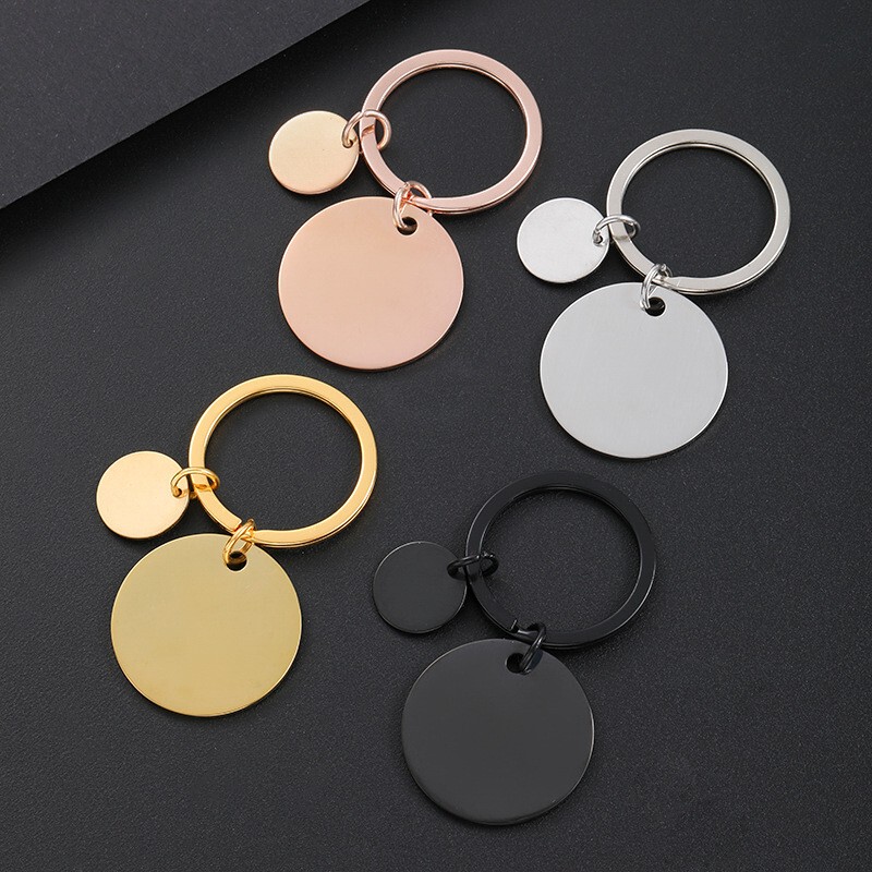 Cross-Border 30mm Stainless Steel Round Tag Laser Color Printing Blank Material Holiday Gift Engraving Metal Keychain