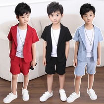 Korean summer boy street suit handsome little boy short-sleeved suit host catwalk childrens performance clothing