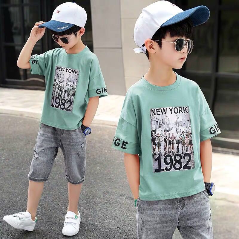 South Korean boy fitted boy short sleeve T-shirt 2022 CUHK Tong pure cotton children's blouse boy foreign pie suit