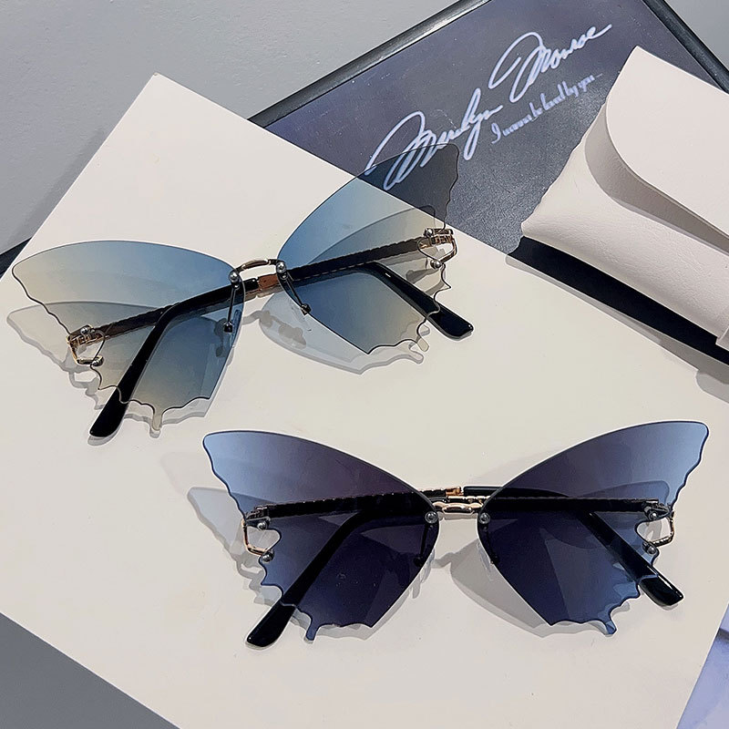 Frameless French-Style Glasses for Women, Stylish and Cool, Wing-Shaped Sunglasses, Unique Colorful Butterfly Sunglasses, Elegant