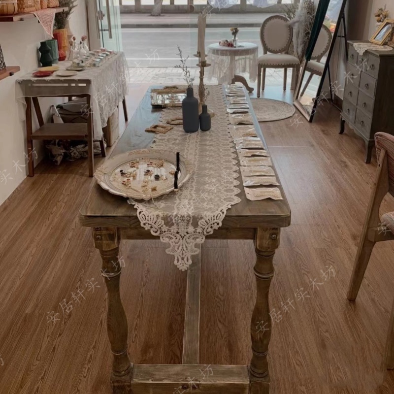 Solid Wood Table, Home Dining Table, Vintage Distressed Bar Table, Tea Table, Floral Table, Manicure Table, Milk Tea Shop Table, Long Narrow Table