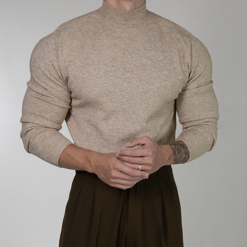 Primas Muscular Style Half-Turtleneck Sweater for Men, Autumn and Winter American Style Long-Sleeve Base Layer Versatile Knit Top