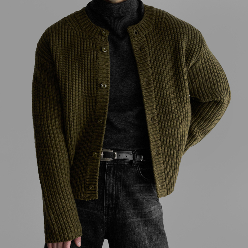 Primas Old Money Style Thick Knit Cardigan for Men, Autumn American Retro Mature Style Sweater with a High-End Feel