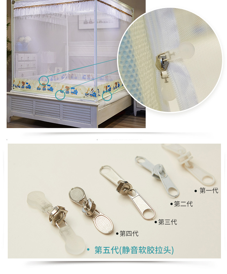 Khóa kéo muỗi mới 1,8m khung giường nhà yurt ba cửa mở dày 1,5 m mã hóa chống rơi 1,2 - Lưới chống muỗi màn mắc giường