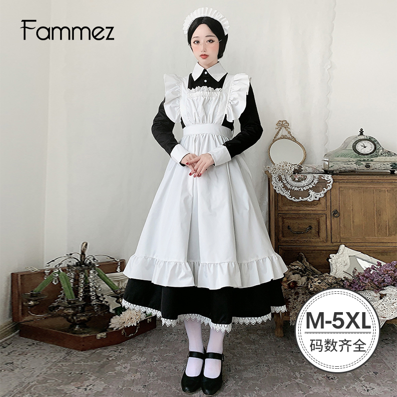 Japanese cos uniform cute everyday dress black and white traditional maid long skirt maid dress British butler