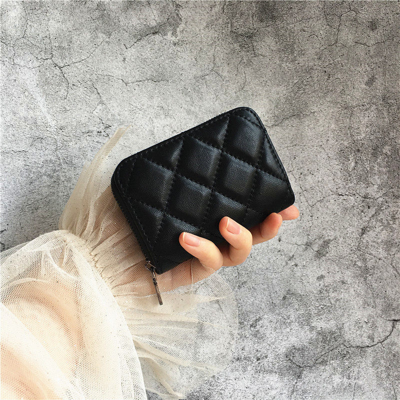 New leather card holder women's zipper coin purse small fragrant wind rhombic exquisite card holder sheepskin multi-card ID bag