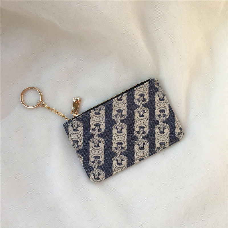 Hong Kong style retro denim card holder ultra-thin compact driver's license card holder mini zipper coin pocket key mobile phone bag