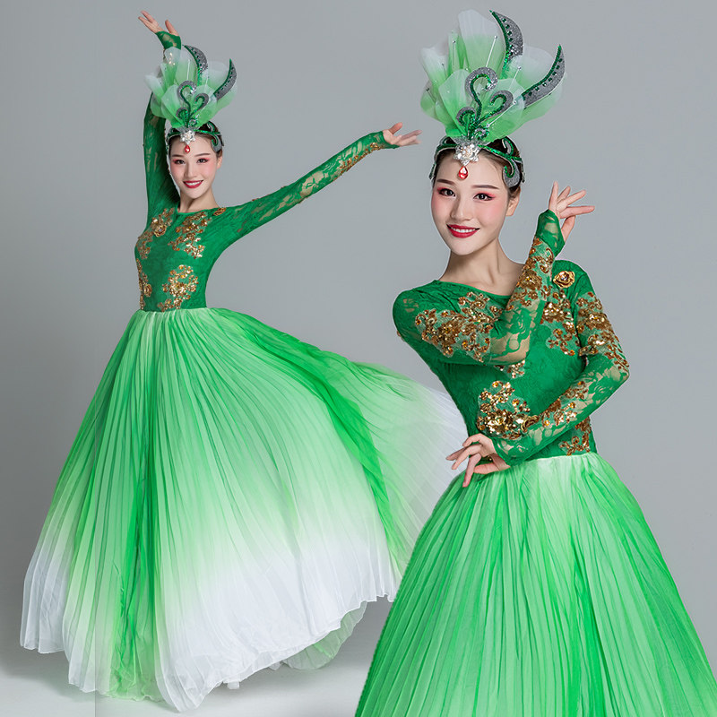 Modern dance long skirt stage chorus costume female performance costume adult new atmosphere opening dance big swing skirt