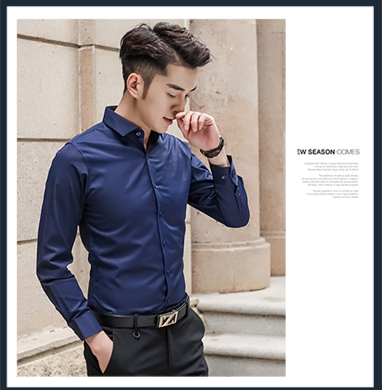 Áo 2 dây / áo sơ mi trắng nam dài tay Phiên bản Hàn Quốc của người tự kinh doanh áo sơ mi nam làng chuyên nghiệp gọi là áo đầm thủy triều áo sơ mi lụa cao cấp nam