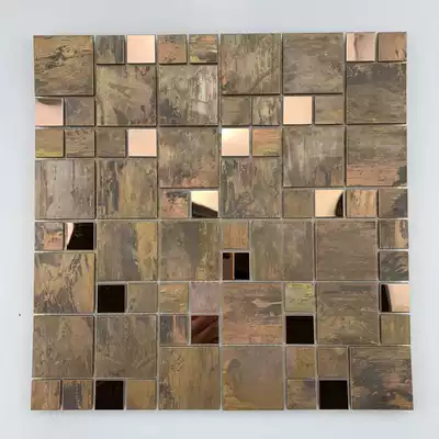 Bronze stainless steel new mosaic TV background wall living room metal tile real copper material Wall brick European style