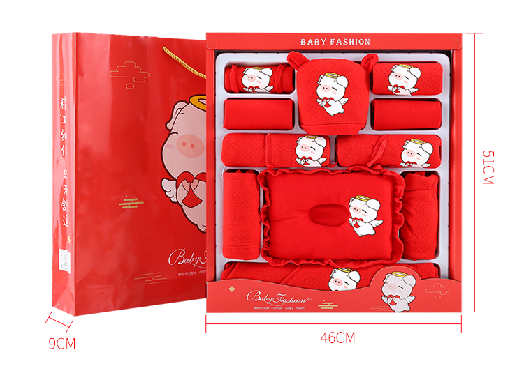 Hộp quà sơ sinh quần áo trẻ em cotton phù hợp với mùa thu và mùa đông 0-3 tháng 6 trẻ sơ sinh màu đỏ năm bé đồ sơ sinh cho bé gái