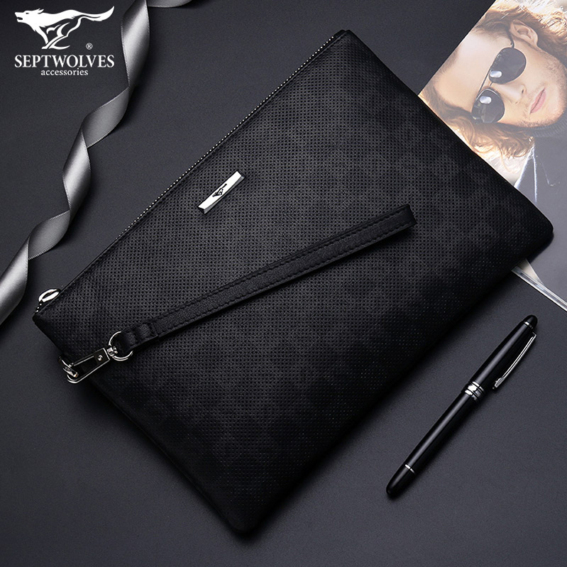 Seven Wolves Men's Hands With Bags Genuine Leather Fashion Handbags Men 2022 New Casual Designer Hand Grip Bag Armpits