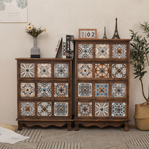 Painted bucket cabinet Light luxury American simple modern simple bedside table solid wood walnut color locker living room against the wall