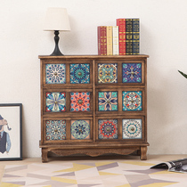 Black walnut bucket cabinet storage cabinet Economical storage cabinet Household living room Mediterranean bedside table solid wood