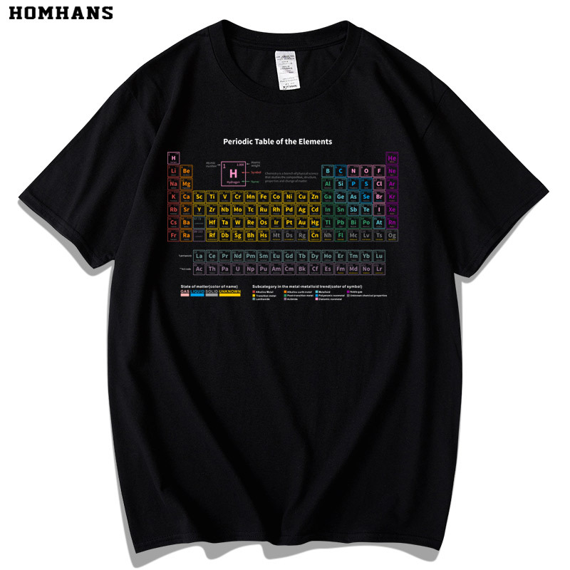 Red Korean Periodic Table of Elements Top Student Science and Engineering Male Student Casual Wear Pure Cotton Short-Sleeved T-Shirt Unisex Summer Loose Fit