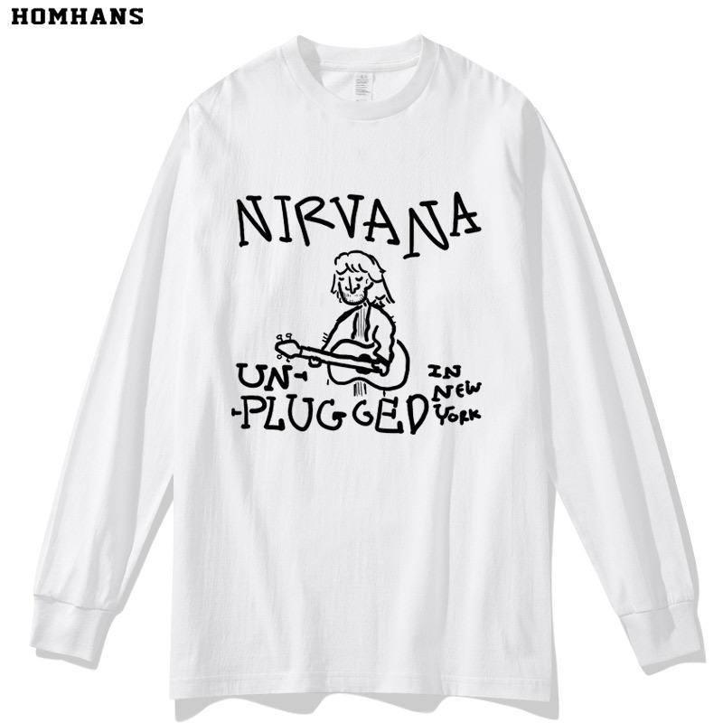 Nirvana Band Merchandise Hand-Painted Punk Style Spring and Autumn Long-Sleeve T-Shirt Heavyweight Pure Cotton Casual Base Shirt