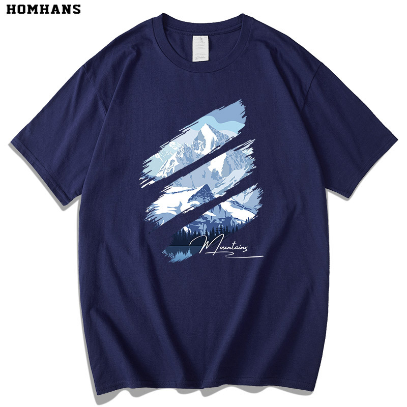Himalayas Short-Sleeved T-Shirt with Snow Mountain Scenery, Outdoor Adventure Travel, Personalized Print, Loose Fit, Pure Cotton, Summer Trend