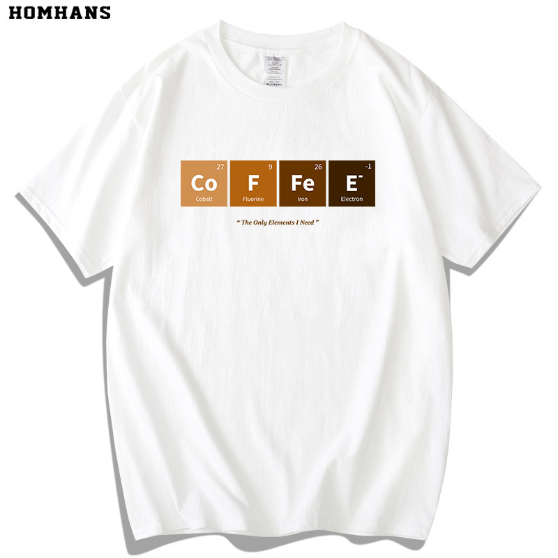 Coffee-Themed Heavy-Weight Short-Sleeve T-Shirt with Fun Periodic Table of Elements, Chemistry, Science, Gift for Students to Give to Teachers and Classmates